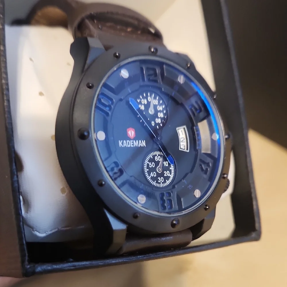KADEMAN Black and Brown Leather Watch